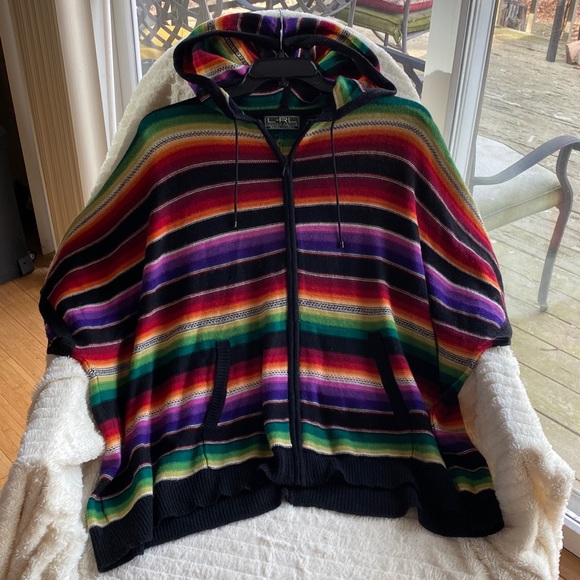 Ralph Lauren Full Zip Pockets Wool CottonStretch Hooded Poncho Never Used - Picture 1 of 15